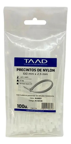 [PI-12000] Precinto Taad blanco 2.5x100mm (PI-12000)