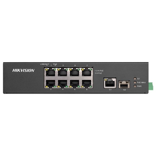 [DS-3T0310HP-E/HS] Switch PoE 8+2 Puertos Hikvision 8 PoE 10/100 (2 de ellos Hi-PoE) + 1 Gigabit + 1 SFP - Potencia 110w (DS-3T0310HP-E/HS)