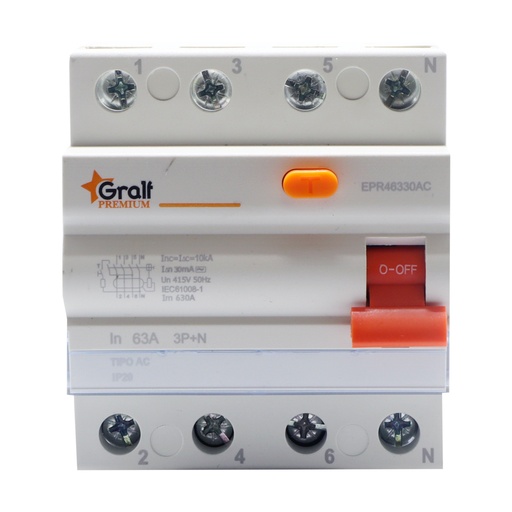 [EPR46330AC] Interruptor Diferencial 3P+N 63A 30mA 10kA (EPR46330AC)