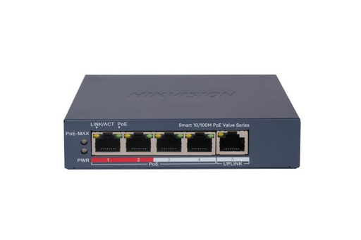 [DS-3E1105P-EI/M] Switch PoE 4+1 Puertos Hikvision Administrable 4 xPoE 10/100 Mbps + 1x10/100 Mbps- Potencia 45w (DS-3E1105P-EI/M)