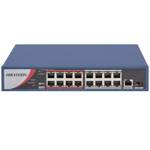 [4220318] Switch PoE 16+2 puertos Hikvision 16 PoE 10/100 +1 gigabit + 1 SFP - potencia 135w (DS-3E0318P-E/M)