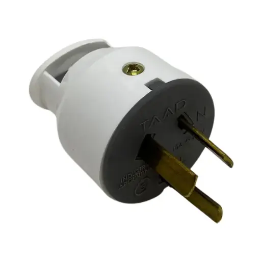 [441111] Ficha macho Taad c/neutro y sujeta cable 250V 10A blanca (D-8100)