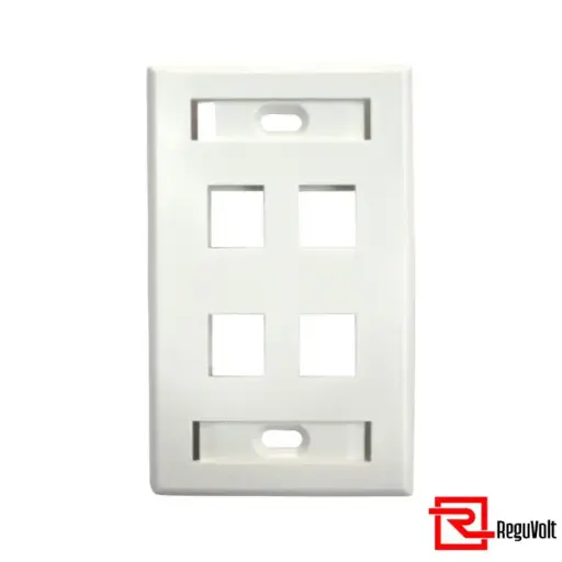 [RV-FPLATE-4U] Faceplate/tapa 4 puertos RJ45/jack/ethernet Reguvolt (RV-FPLATE-4U)