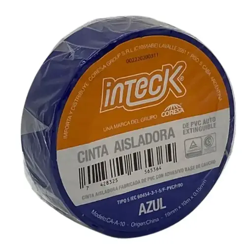 [CA-A-10] Cinta aisladora Inteck de PVC autoextinguible 10 metros azul