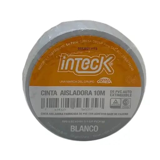 [CA-B-10] Cinta aisladora Inteck de PVC autoextinguible 10 metros blanca