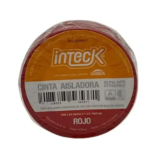[CA-R-10] Cinta aisladora Inteck de PVC autoextinguible 10 metros roja