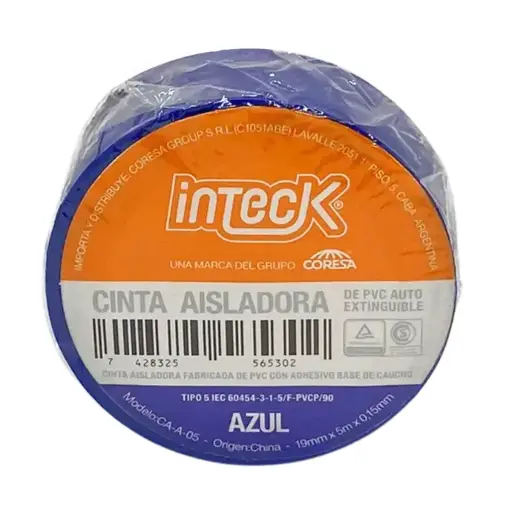 [CA-A-05] Cinta aisladora Inteck de PVC autoextinguible 5 metros azul