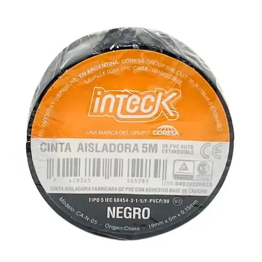 [CA-N-05] Cinta aisladora Inteck de PVC autoextinguible 5 metros negra