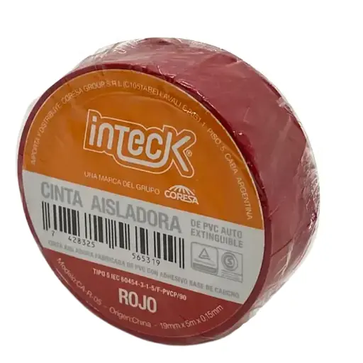 [CA-R-05] Cinta aisladora Inteck de PVC autoextinguible 5 metros rojo