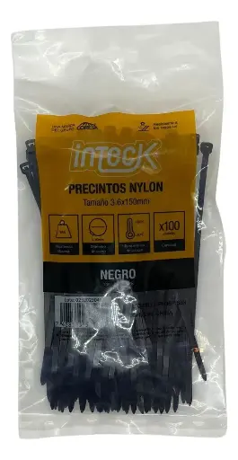 [PN36-150N] Precinto de nylon Inteck 3,6mmx15cm filtro uv x100u negro