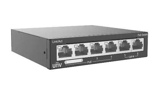 [NSW2020-6T-POE-IN] Switch PoE 4+2 Puertos Uniview - 4 PoE Fast + 2 Uplink RJ45 - 60W Total - Modo Extendido 250m (NSW2020-6T-POE-IN)