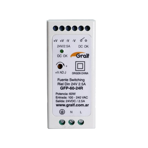 [GFP-60-24R] Fuente switching Riel Din 24V 2.5A (GFP-60-24R)