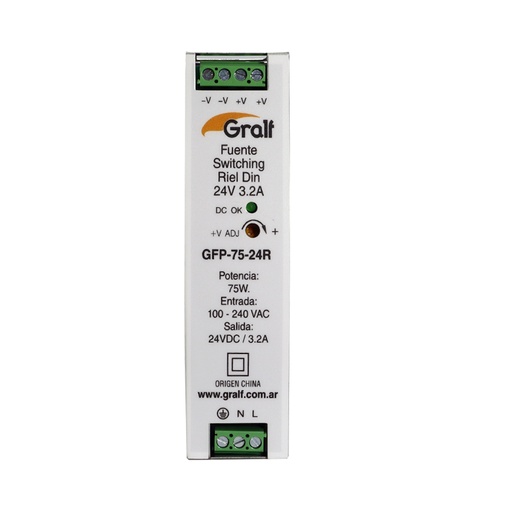 [GFP-75-24R] Fuente switching Riel Din 24V 3.2A (GFP-75-24R)