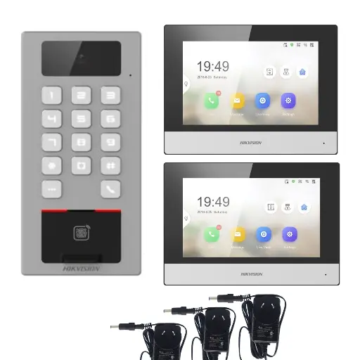 [#DS-K1T502DBFWX-2PTW] Kit Portero y control de acceso antivandalico 2 casas, pantalla tactil wifi
