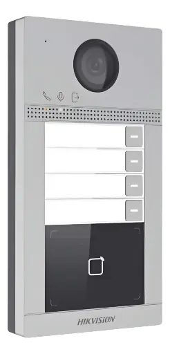 [DS-KV8413-WME1] Portero IP Hikvision 2MP Lector Mifare 4 casas/deptos PoE IR IP65 IK08 App DobleRele Hik-Connect (DS-KV8413-WME1)