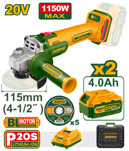 [JDLAPB522-4] Amoladora Jadever 20V + 2 Baterias (JDLAPB522-4)