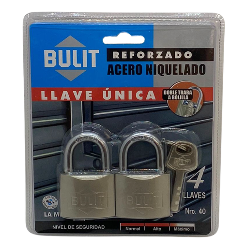[90887] 2 candados hermanados Bulit reforzados de acero niquelado (CDB AR 40x2)