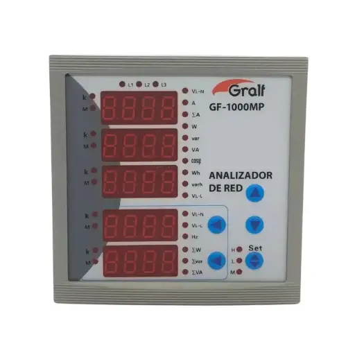 [2543] Analizador de red trifasico Gralf con medicion de consumo y cofimetro de panel (MGF-T3-1000MX)