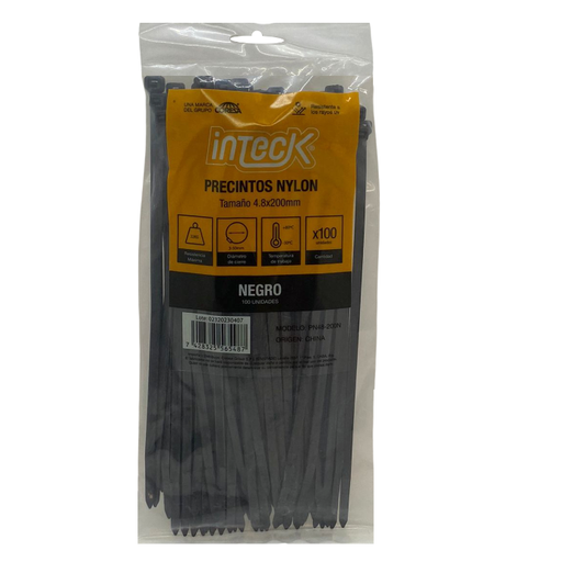 [PN48-200N] Precinto de nylon Inteck 4.8mmx20cm filtro uv negro x100u