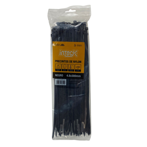 [PN48-300N] Precinto de nylon Inteck 4,8mmx30cm filtro uv negro x100u