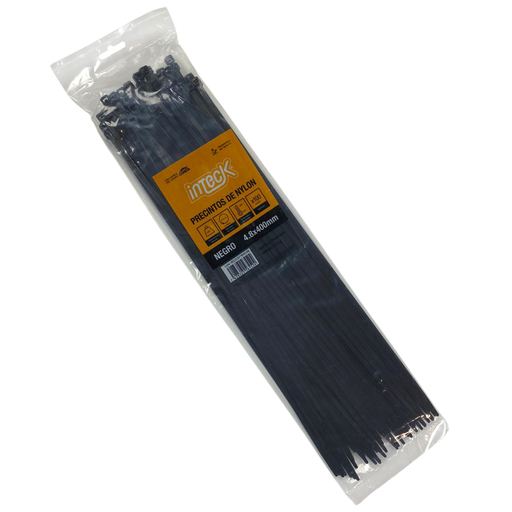 [PN48-400N] Precinto de nylon Inteck 4.8mmx40cm filtro UV negro x 100u