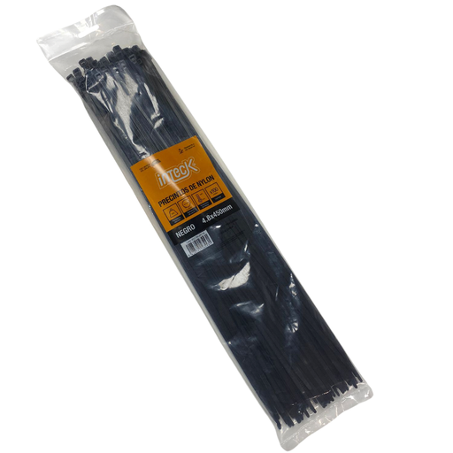[PN48-450N] Precinto de nylon Inteck 4.8mmx45cm filtro UV negro x100u