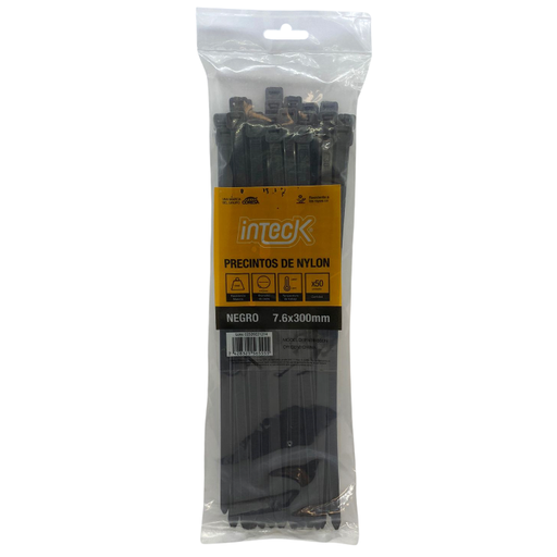 [PN76-300N] Precinto de nylon Inteck 7.6mmx30cm filtro UV negro x50u