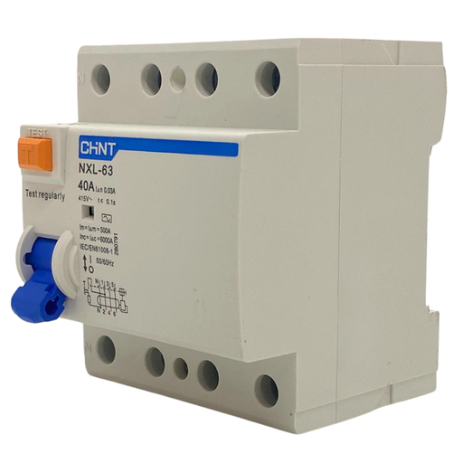 [NXL-63 3P+N 40A 30mA AC 6kA] Disyuntor Diferencial Tetrapolar Chint 4x40A 30mA Clase AC 6kA Riel Din