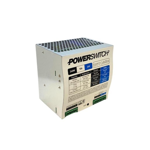 [DR-240W-24V] Fuente 24V 10A Powerswitch riel din gabinete metalico IP20 (DR-240W-24V)
