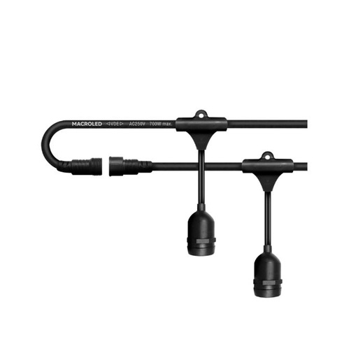 [GUIR-10MT-E27] Guirnalda 10m Macroled negra E27 largo 20 conectores (GUIR-10MT-E27)