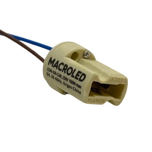 [CON-G9-CAB] Conector ceramico G9 Macroled con 15cm de cable entelado (CON-G9-CAB)