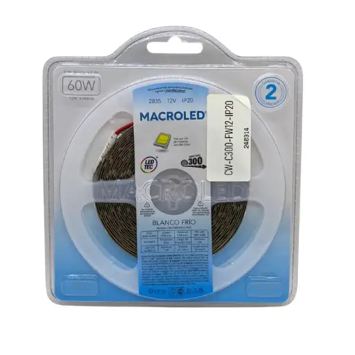 [CW-C300-FW12-IP20] Tira LED blanco frio 5m 2835 Macroled 300 LEDs 12V (CW-C300-FW12-IP20)