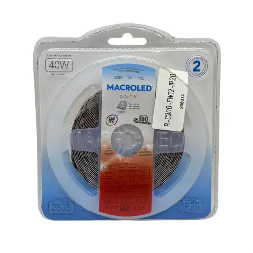 [R-C300-FW12-IP20] Tira LED 5m rojo 2835 Macroled 300 LEDs 12V (R-C300-FW12-IP20)