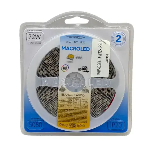[WW-B300-FW12-IP20] Tira LED 5m blanco calido 5050 Macroled 300 LEDs 12V (WW-B300-FW12-IP20)