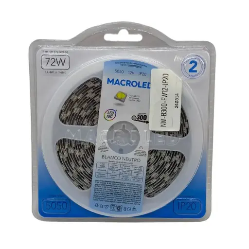 [NW-B300-FW12-IP20] Tira LED 5m blanco neutro 5050 Macroled 300 LEDs 12V (NW-B300-FW12-IP20)