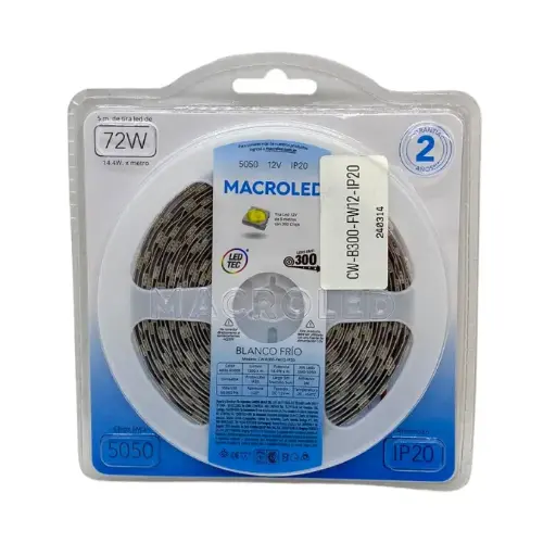 [CW-B300-FW12-IP20] Tira LED 5m blanco frio 5050 Macroled 300 LEDs 12V (CW-B300-FW12-IP20)