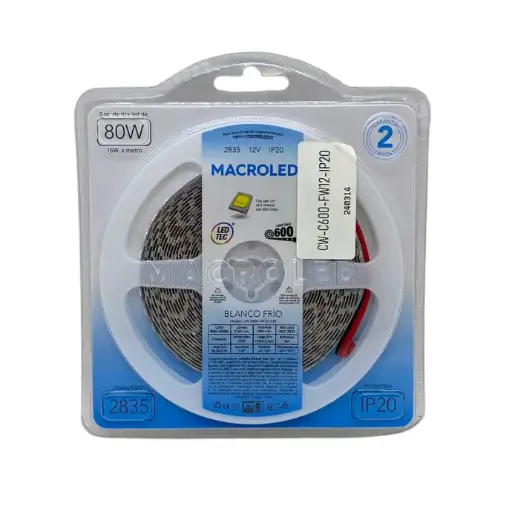 [CW-C600-FW12-IP20] Tira LED 5m blanco frio 2835 Macroled 600 LEDs 12V (CW-C600-FW12-IP20)