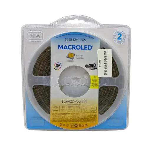 [WW-B300-FW12-IP66] Tira LED 5m blanco calido 5050 Macroled 300 LEDs 12V (WW-B300-FW12-IP66)