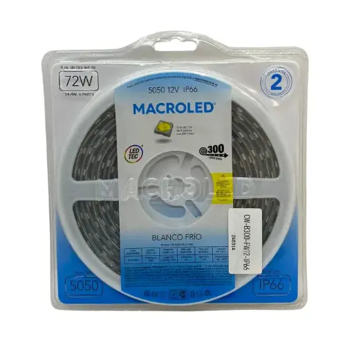 [CW-B300-FW12-IP66] Tira LED 5m 5050 Macroled 300 LEDs blanco calido (CW-B300-FW12-IP66)