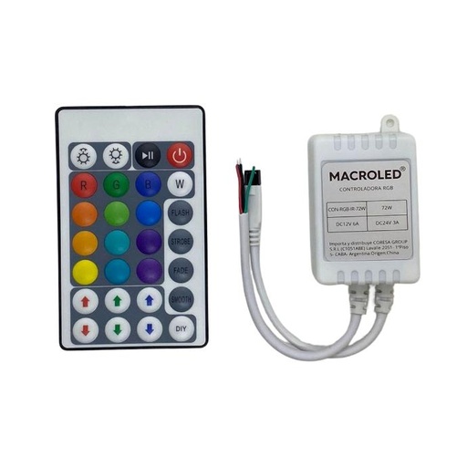 [CON-RGB-IR-72W] Controlador RGB infrarrojo Macroled 5 modos de iluminacion 12/24V (CON-RGB-IR-72W)
