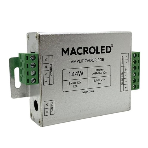 [AMP-RGB-12A] Amplificador para tiras led RGB Macroled 12A metalico (AMP-RGB-12A)