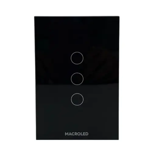[TSX3N-CP] Tecla de pared smart Macroled tactil de 3 canales con capacitor negro (TSX3N-CP)