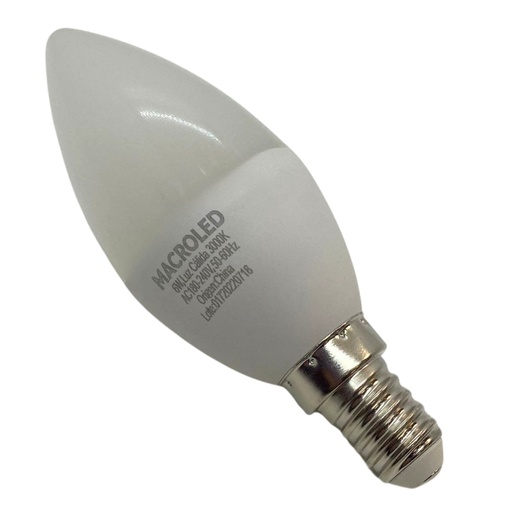 [C37-6-E14-WW] Foco vela C37 Macroled 6W E14 calido 3000K (C37-6-E14-WW)