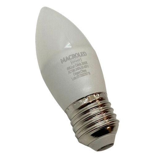 [C37-6-E27-WW] Foco vela C37 Macroled 6W E27 calido 3000K (C37-6-E27-WW)