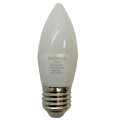 [C37-6-E27-CW] Foco vela C37 Macroled 6W E27 frio 6500K (C37-6-E27-CW)