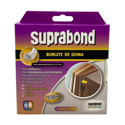[90620] Burlete de goma Suprabond perfil D autoadhesivo 5,2m blanco (SLT D 5 B I)