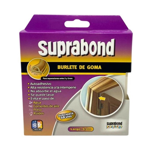 [90625] Burlete de goma Suprabond perfil P autoadhesivo 5,2m marron (SLT P 5 M I)