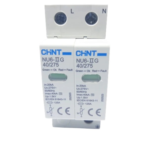 [NU6-IIG 40kA/275V 2P] Protector contra sobre tensiones - 2 POLOS 40 KA/275V