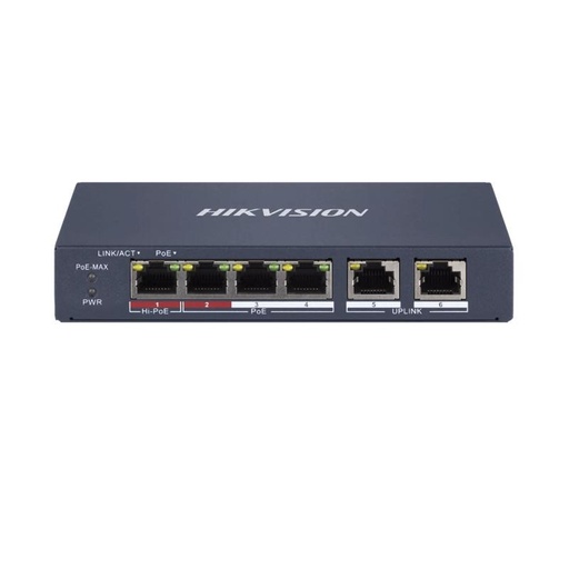 [DS-3E1106HP-EI] Switch PoE Hikvision 4+2 Puertos 60W Hi-PoE Smart ( )