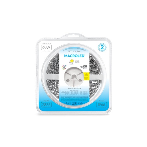 [CW-C300-FW12-IP66] Tira LED Macroled 2835 IP66 blanco frio 5m 300 LEDs 12V (CW-C300-FW12-IP66)